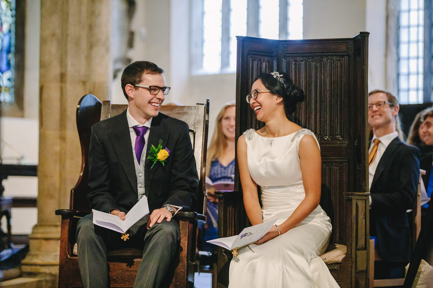 Bride and groom looking at each other during wedding ceremony