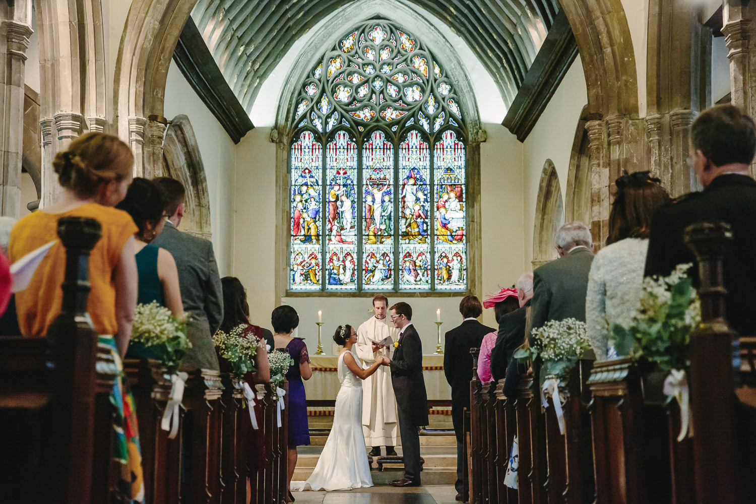 Bride groom, church, stained glass window, wedding vowels