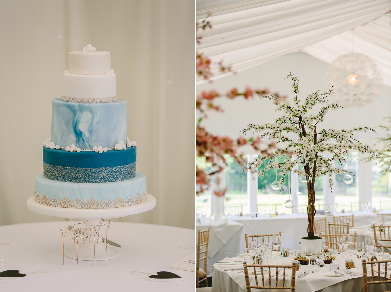 Wedding Cake and Blossom tree table decor