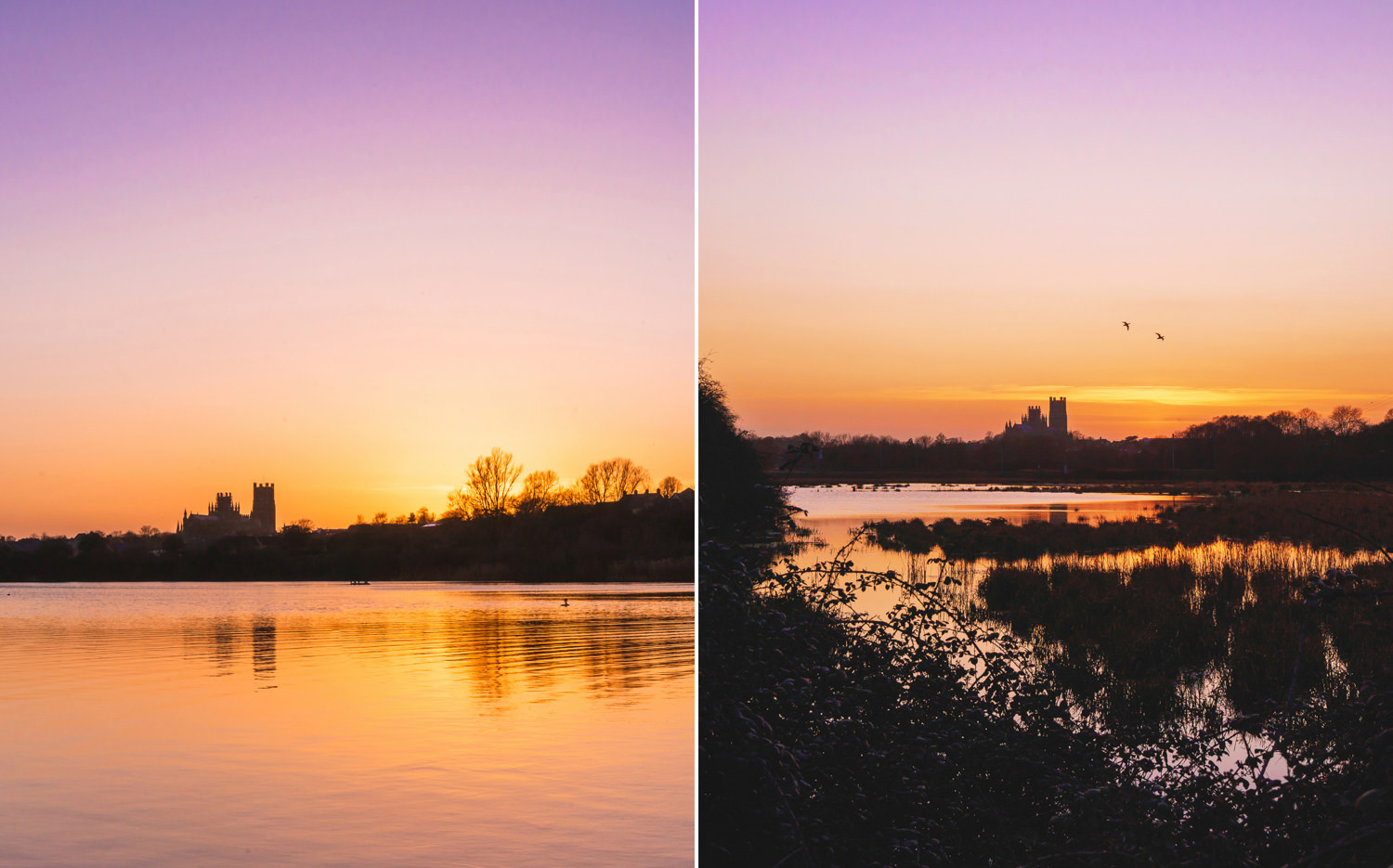 Sunset skies and ely cathedral in silouette